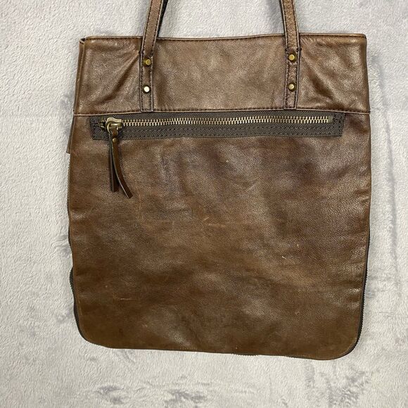J.Crew Brimfield Brown Leather Tote Shoulder Bag Expandable Preppy Academia - Picture 2 of 9